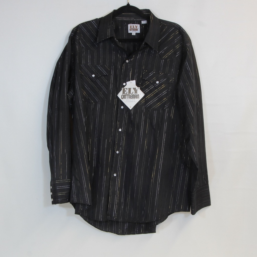 Vintage Ely Cattleman Brushpopper Pearl Snap Collared Shirt w/Metallic Stripes